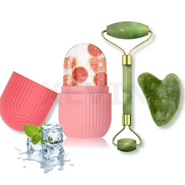 Face Stone Jade Roller Massager with Gua Sha Stone And Ice Roller 3in1