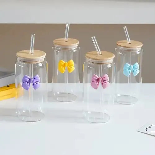 1pc, Glass Cups, 400ml Glass Cups With Lids And Straws